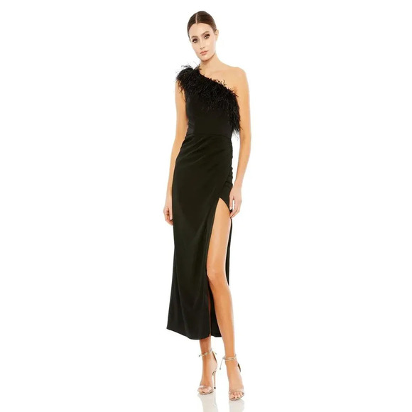 New MAC DUGGAL Feather One-Shoulder Draped Front Dress 78147 Women's 2 - Picture 1 of 13